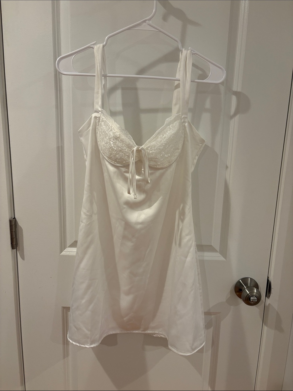 Forever 21 Cream Lace-Trim Satin Chemise